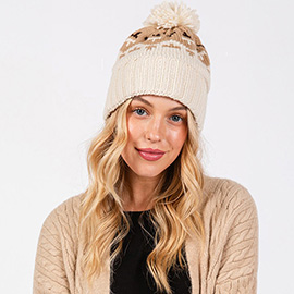 Aztec Pattern Pom Pom Beanie Hat