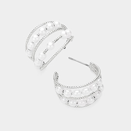 Pearl Pointed Split Hoop Earrings