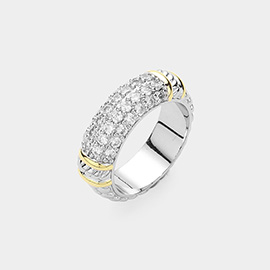 CZ Stone Paved Two Tone Ring