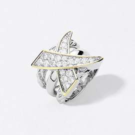 CZ Stone Paved Two Tone Crisscross Pointed Ring