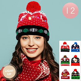 12PCS - Light Up Christmas Pom Pom Beanie Hat