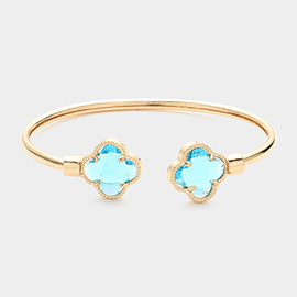 Glass Stone Quatrefoil Tip Cuff Bracelet