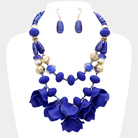 Matte Flower Petal Embellished Statement Necklace