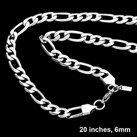 20 INCH, 6mm Stainless Steel Figaro Chain Necklace