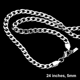 24 INCH, 5mm Stainless Steel Cuban Chain Necklace