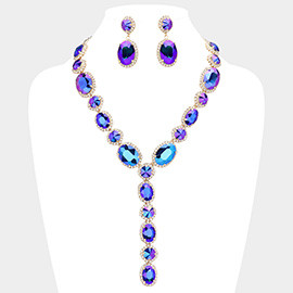 Glass Crystal Rhinestone Y Evening Necklace