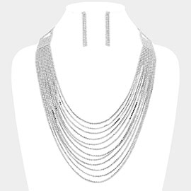 Rhinestone Paved Layered Strand Necklace