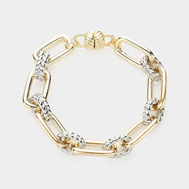 14K Gold Plated Two Tone Chain Magnetic Bracelet