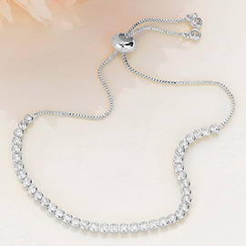 Round CZ Stone Bezel Adjustable Pull Tie Bracelet