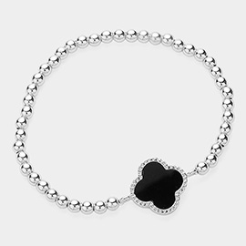 Quatrefoil Pointed Stainless Steel Ball Beaded Stretch Bracelet