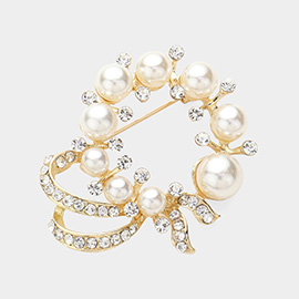 Pearl Rhinestone Embellished Pin Brooch