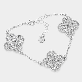 Triple Stone Paved Quatrefoil Link Bracelet