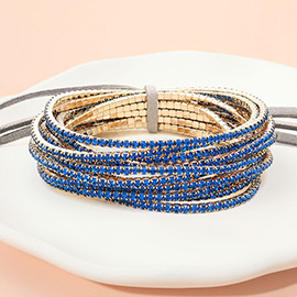 12PCS - Ribbon Colorful Rhinestone Layered Stretch Bracelets