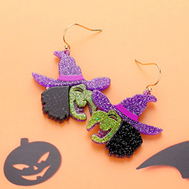 Glittered Resin Halloween Witch Dangle Earrings