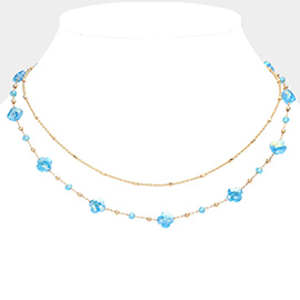 Faceted Quatrefoil Beaded Station Layered Chain Necklace