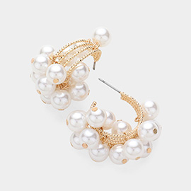 Pearl Ball Dangle Embellished Hoop Earrings