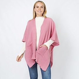 Solid Knit Front Pockets Vest Poncho