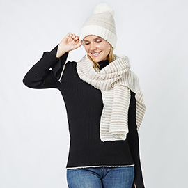 Lurex Stripe Knit Hat Scarf Set