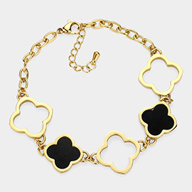 Stainless Steel Quatrefoil Link Bracelet