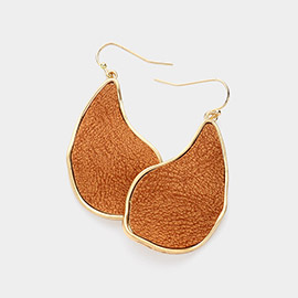 Faux Leather Metal Teardrop Dangle Earrings