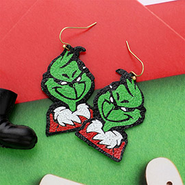 Glittered Grinch Dangle Earrings