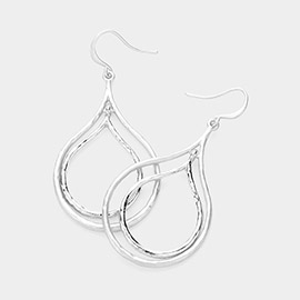 Hammered Metal Double Teardrop Dangle Earrings