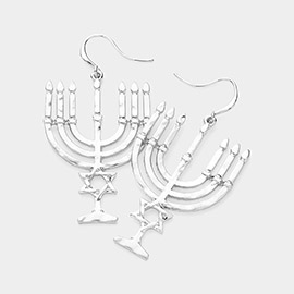 Hammered Metal Hanukkah Menorah Candle Dandle Earring