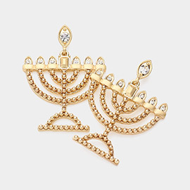 Stone Detailed Hanukkah Menorah Candle Dandle Earring