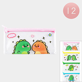 12PCS - Cute Dinosaur Printed Transparent Pouch Bag