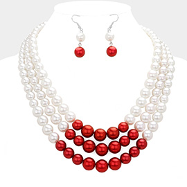 Triple Pearl Layered Strand Necklace