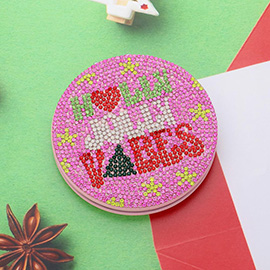 Bling Studded HOLLY JOLLY VIBES Message Compact Mirror