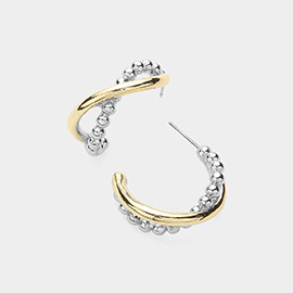 14L Gold Plated Two Tone Crisscross Hoop Earrings