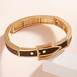 Frozen Belt Shaped Vintage Metal with Embossed Faux Leather Stretch Bracelet