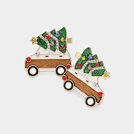 Enamel Christmas Tree Truck Stud Earrings