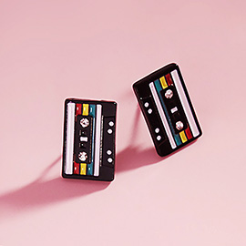 Stone Pointed Enamel Cassette Tape Stud Earrings