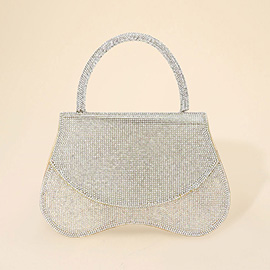 Bling Studded Flat Top Handle Flap Evening Bag / Crossbody Bag