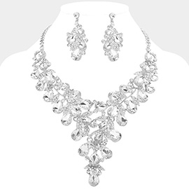 Teardrop Glass Stone Cluster Embellished Evening Bib Necklace