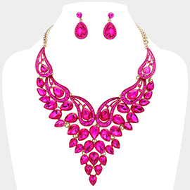 Teardrop Stone Cluster Evening Bib Necklace