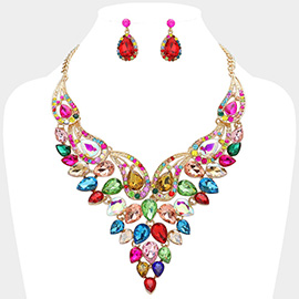 Teardrop Stone Cluster Evening Bib Necklace