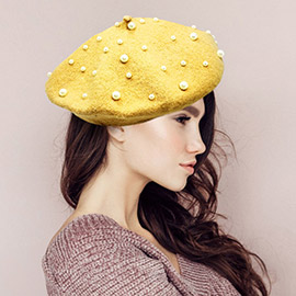 Pearl Embellished Tam Beret Hat