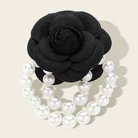 Felt Rose Pointed Pearl Embellished Pin Brooch