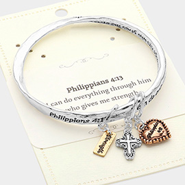 Philippians 4:13 Religious Message Metal Bangle Bracelets