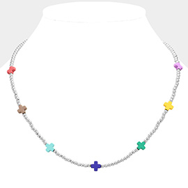 Cross Pointed Metal Ball Beaded Necklace