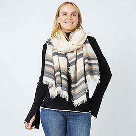 Stripe Slub Woven Oblong Scarf