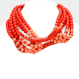 Abstract Acetate Pointed Chunky Beaded Multi Layered Statement Necklace