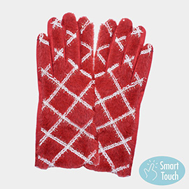 Fuzzy Plaid Smart Touch Gloves