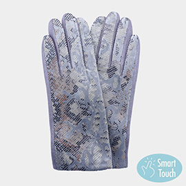 Faux Leather Snake Skin Pattern Smart Touch Gloves