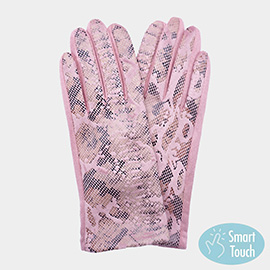 Faux Leather Snake Skin Pattern Smart Touch Gloves