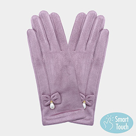 Bow Pearl Dangle Pointed Faux Suede Smart Touch Gloves