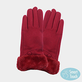 Fuzzy Fur Collar Faux Suede Smart Touch Gloves